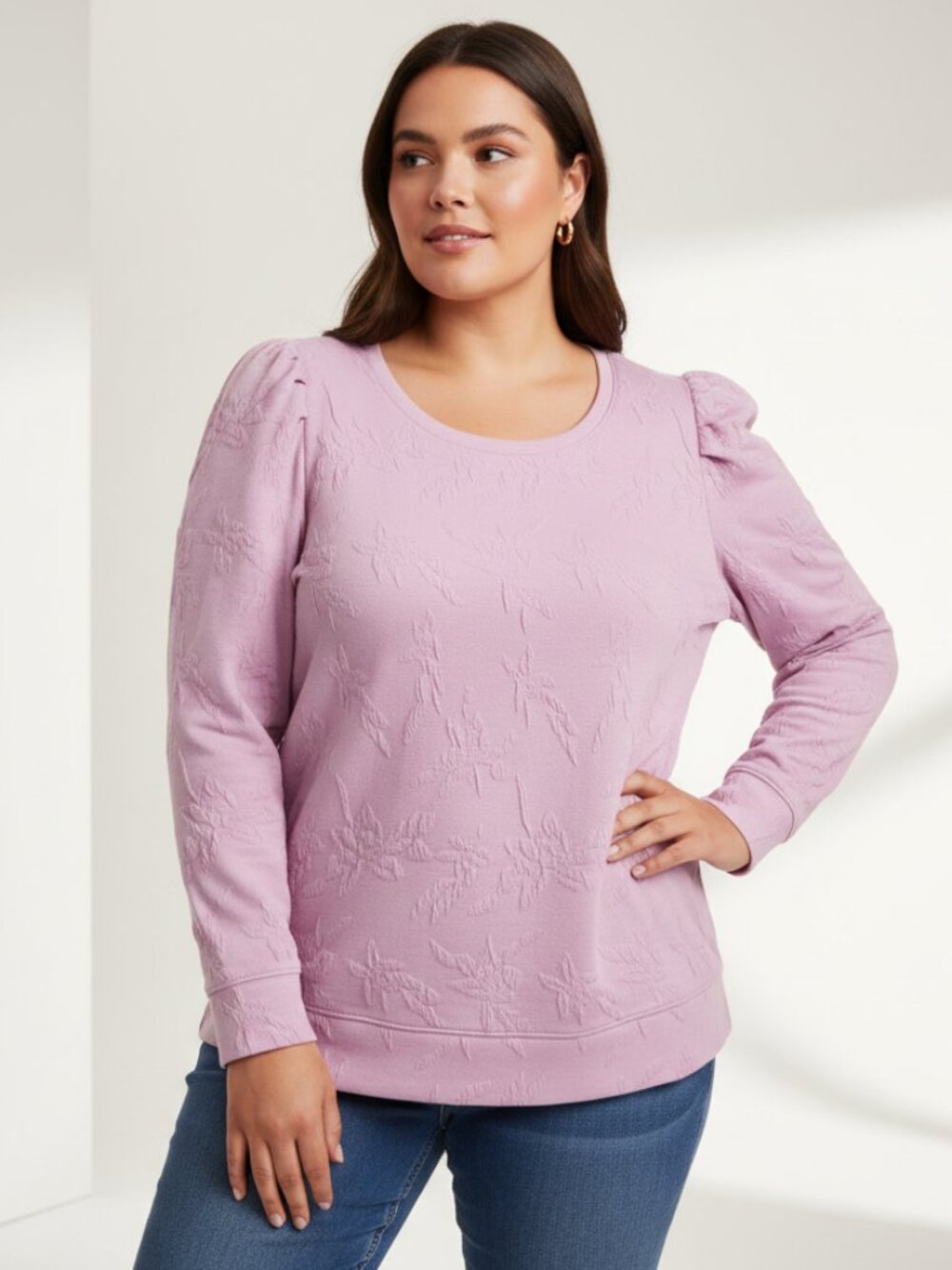 NEW Evri 1X Purple Pink Puff Textured Top Boho Coquette Soft Girl Casual‎